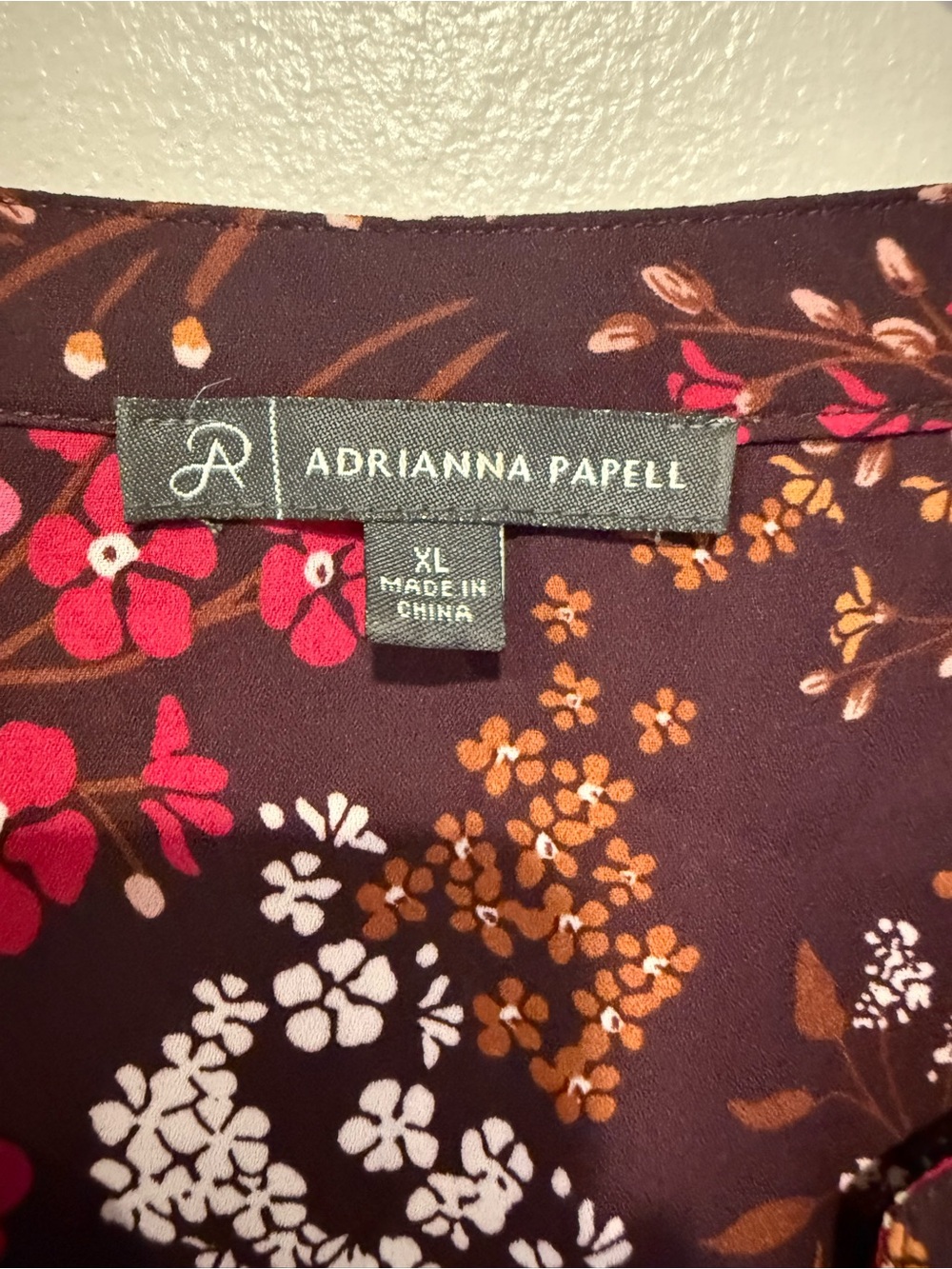Adrianna Papell Deep Purple Floral Blouse XL Long Sleeve - Picture 4 of 5